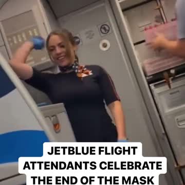 JetBlue flight attendants celebrate the removal of the mask mandate.