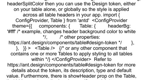 How can we configure the Header of ant design table component