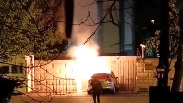In Bucharest, a car crashed into the fence of the Russian embassy, and broke out into flames after the collision
