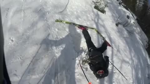 Skier Fell On His Back Trying To Stop