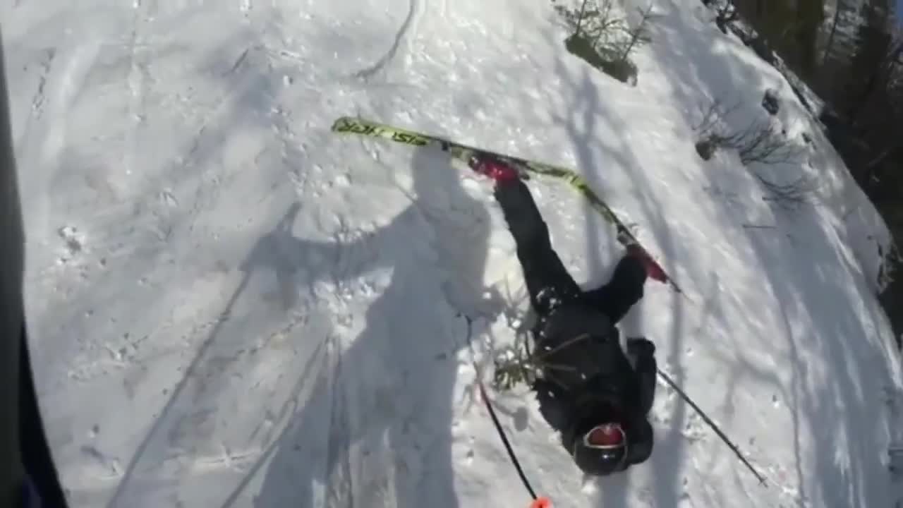 Skier Fell On His Back Trying To Stop