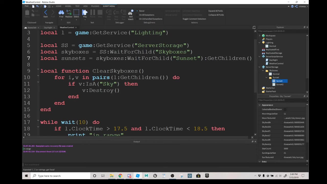 Roblox Studio: Set Skyboxes for Time of Day