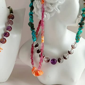 Orange spiny oyster with white heishi beads and Ametrine Jasper gemstone pendant gift for her