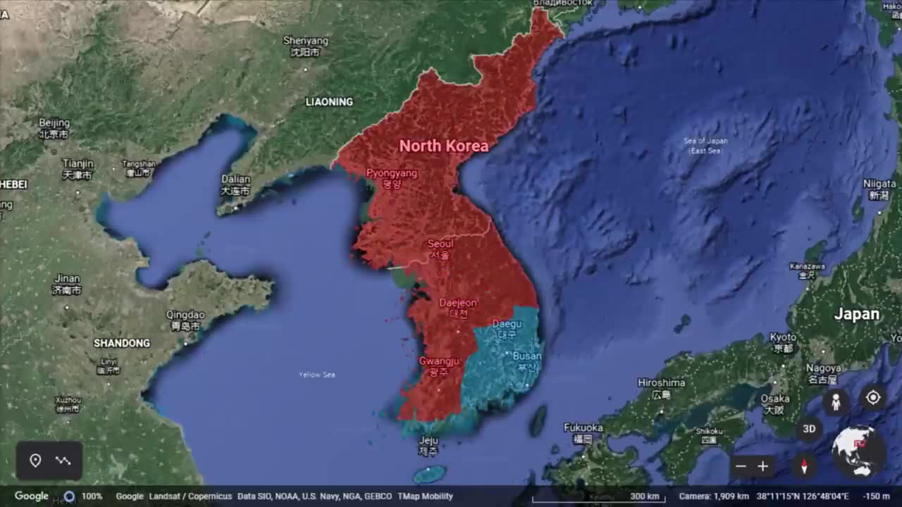 The Korean War in 30 seconds using Google Earth