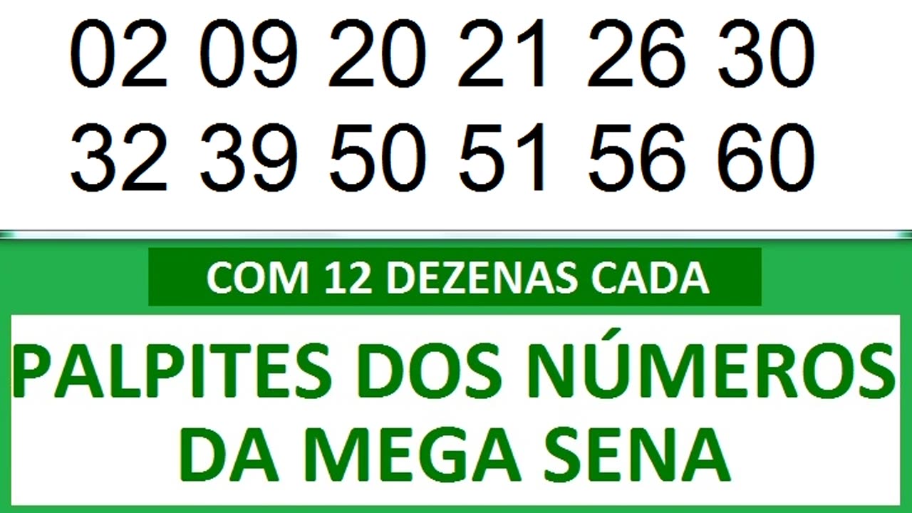 - PALPITES DOS NÚMEROS DA MEGA SENA COM 12 DEZENAS- c