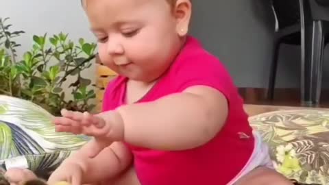 this baby was surprised the first time with a duckling