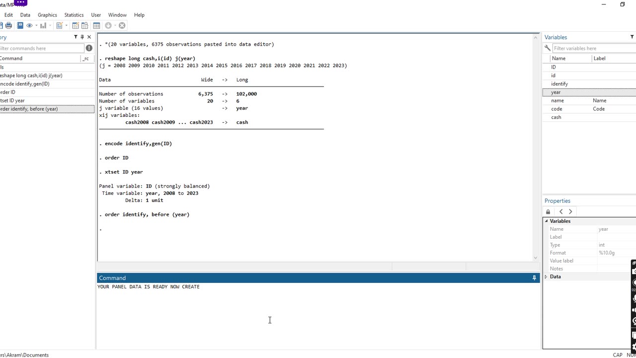 Panel Data in Stata Arrange part2