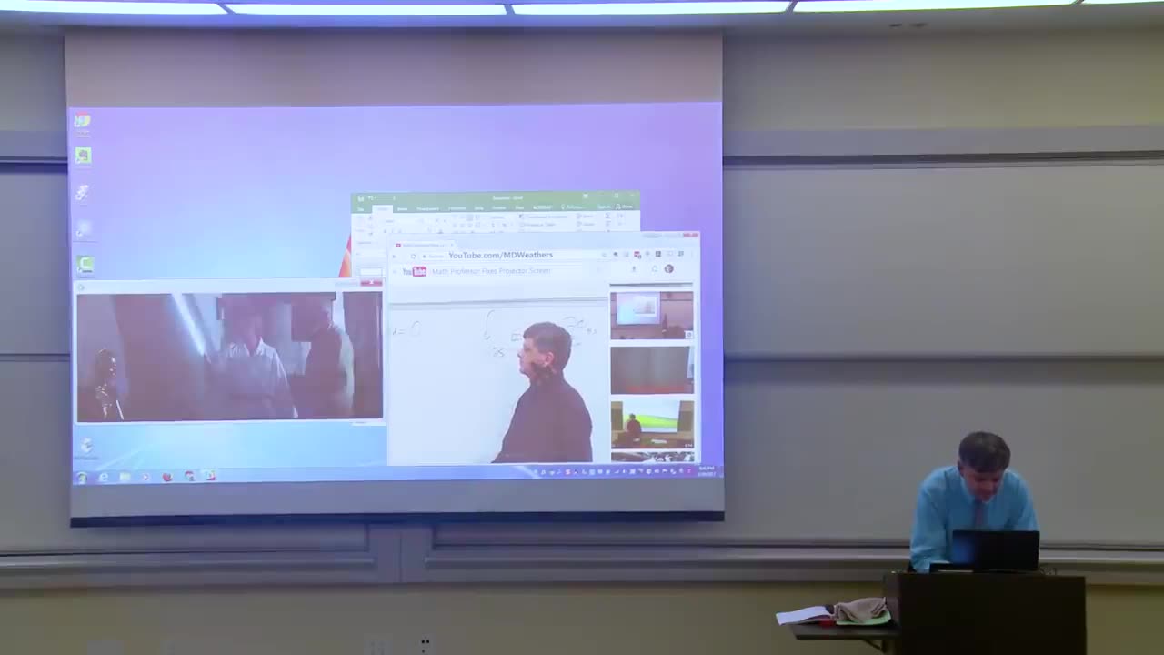 Math Professor fixes projector screen