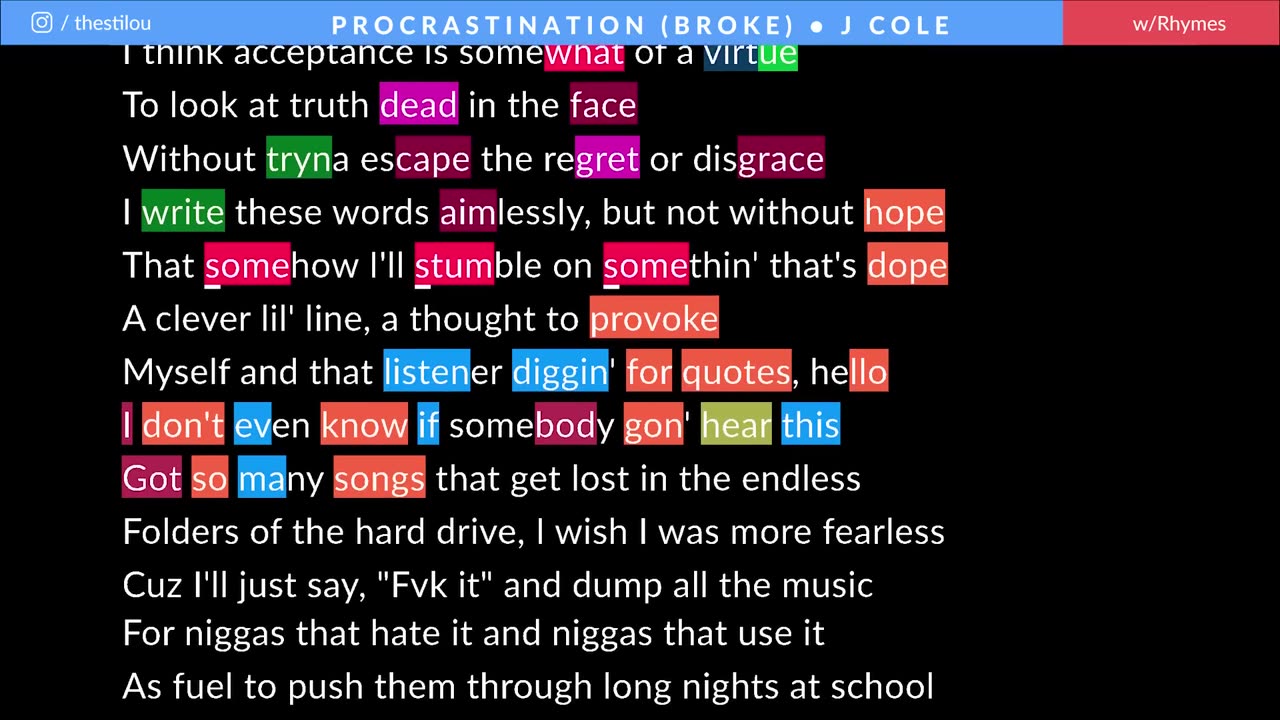 J Cole - procrastination (broke) Rhymes Highlighted