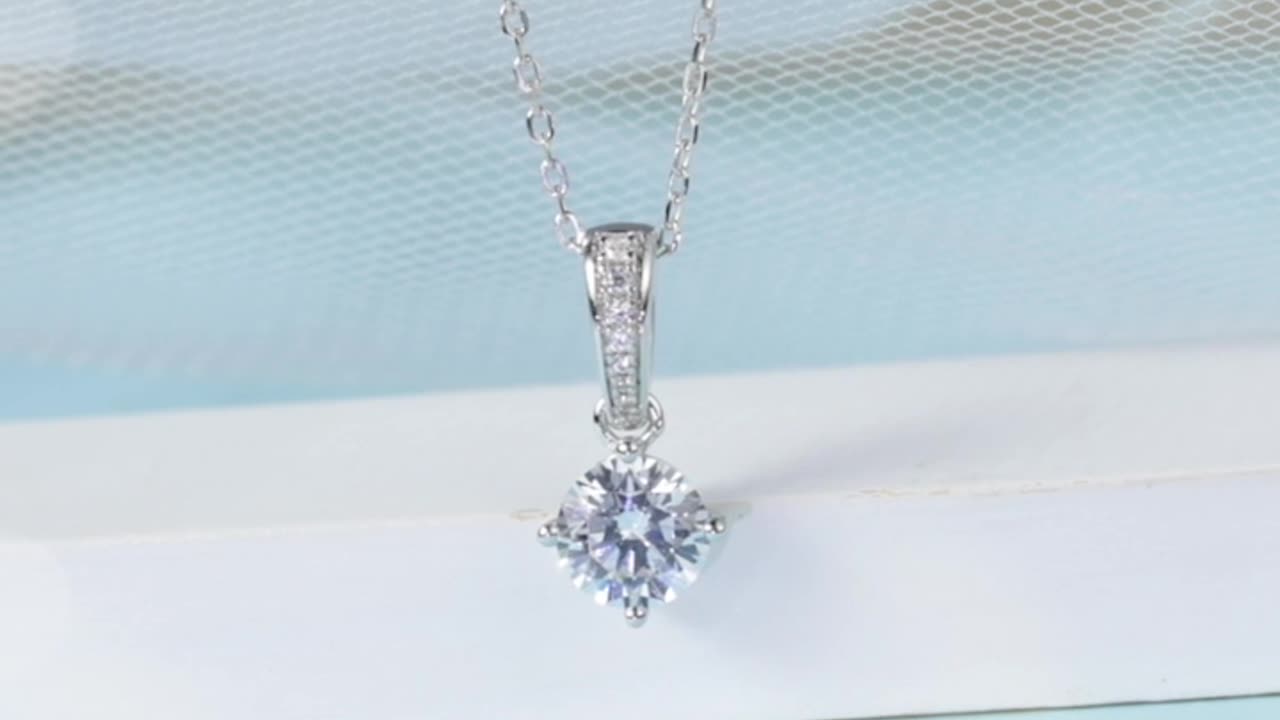 o02A Classics 1ct Moissanite White Gold Plated 925 Sterling Silver Moisanite Necklace