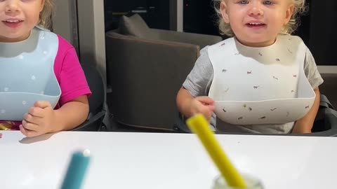 Kids are happy to try new drinks. Funny Baby video