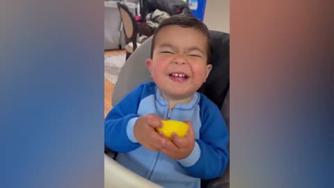 Try Not To Laugh : Baby Eating Fruit For The First Time | Funny baby video-8