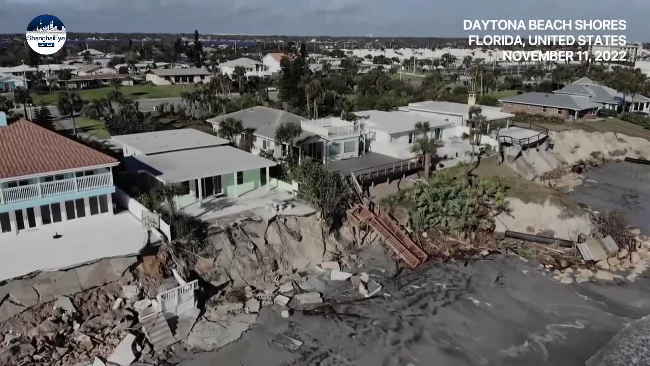 Drone video captures badly damages and debris along Florida coast after hurricane Nicole's wrath