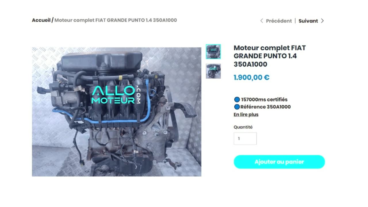 ALLOMOTEUR.COM - Moteur complet FIAT GRANDE PUNTO 1.4 350A1000