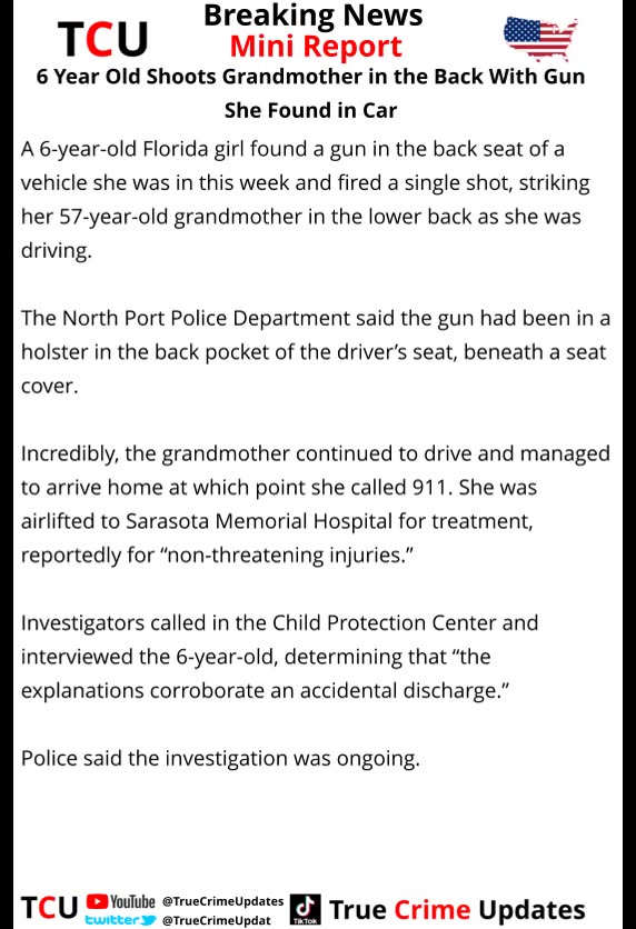 6 Year Old Shoots Grandmother in the Back With Gun She Found in Car