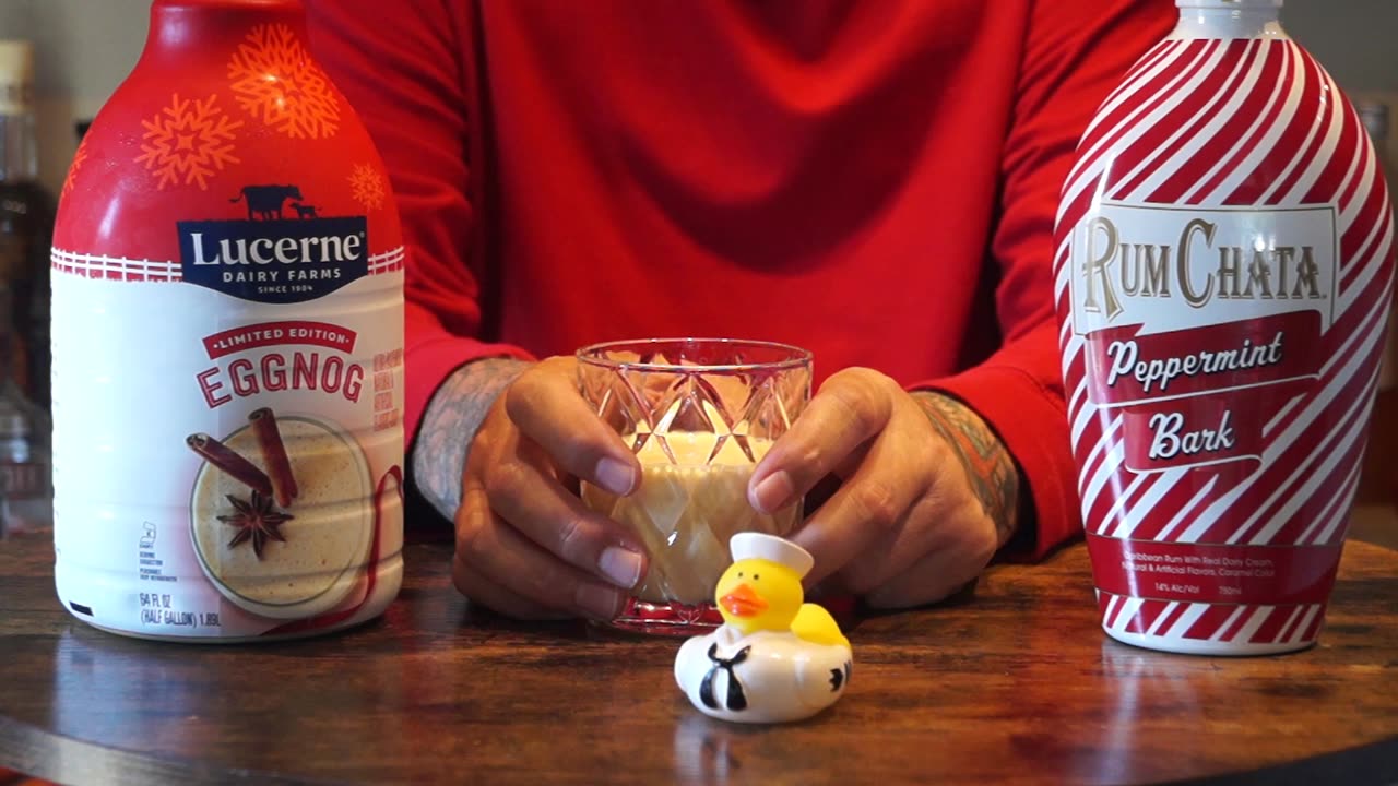 Rumchata Peppermint Bark Liqueur & Lucerne Eggnog