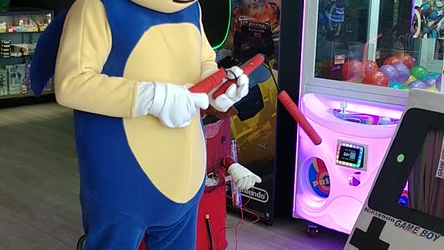 Knunchuk spinning to prepare for the Gameboy prop game at Mr. Gattis in Kingwood at a birthday party