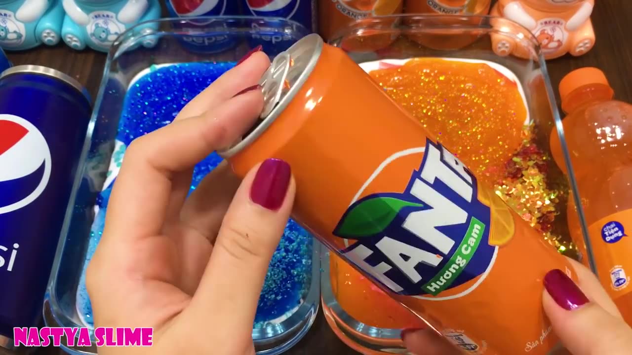 PEPSI vs FANTA ! Mixing Random Things into Glossy Slime ! Satisfying Slime