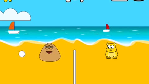 Pou gameplay: Beach Volley easy mode (minigame)