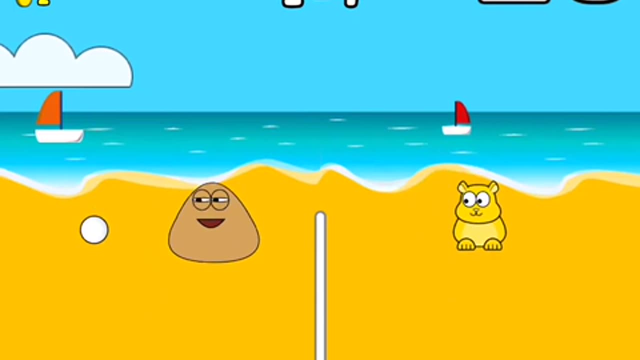 Pou gameplay: Beach Volley easy mode (minigame)