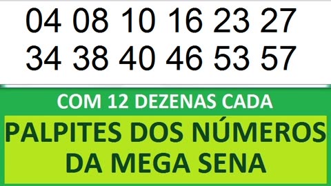 PALPITES DOS NÚMEROS DA MEGA SENA COM 12 DEZENAS ra rb rc rd re rf rg rh ri rj rk rl