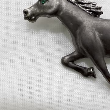 Gunmetal 2.25” x 1” Bronco Brooch. Made with Swarovski Crystal. Horse Pin