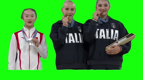 Zhou Yaqin Medal Bite at the Olympics | Green Screen