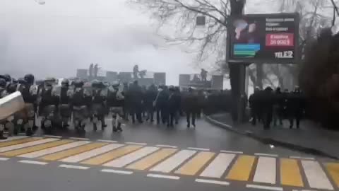 The security forces set up a cordon on one of the central streets of Almaty