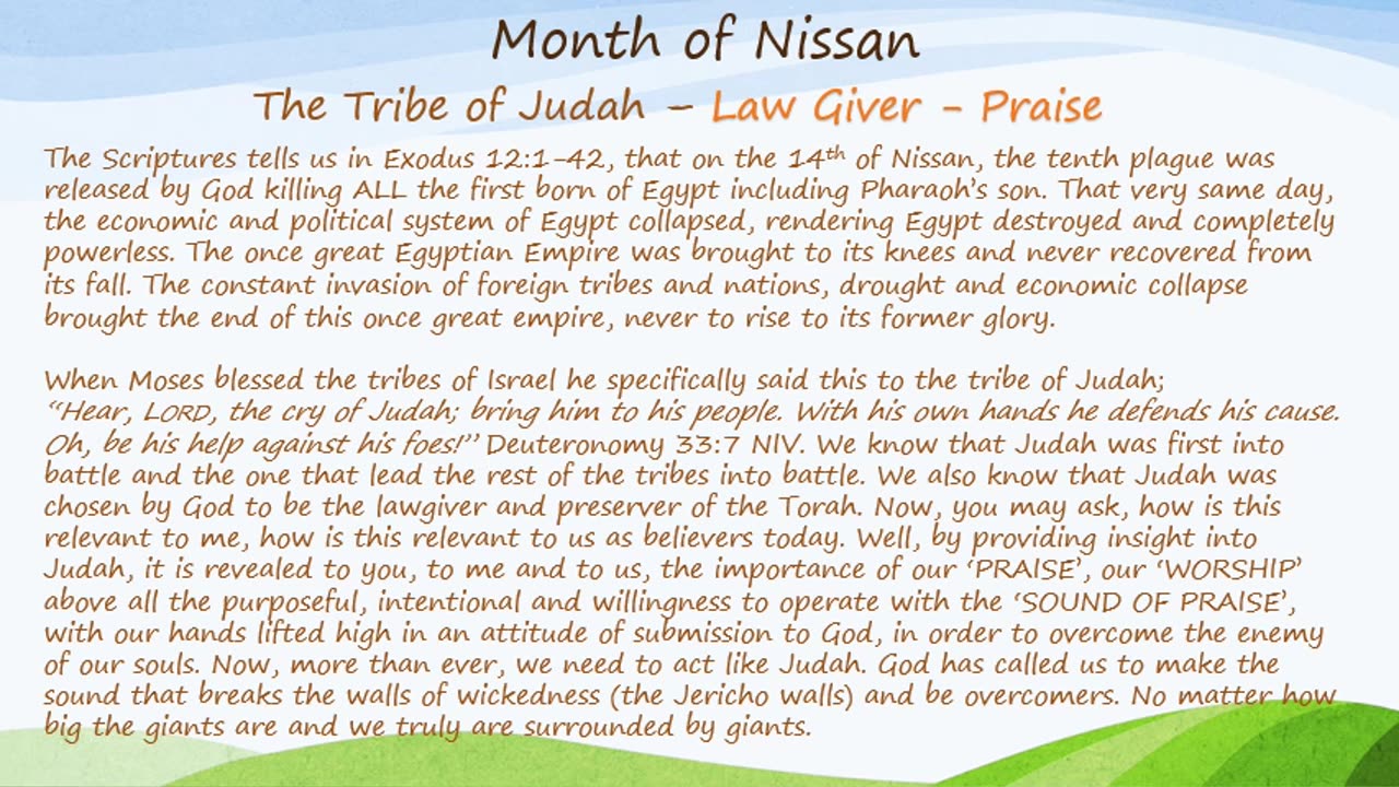 The Month of Nissan - Judah – Law Giver -Praise and "HEI"