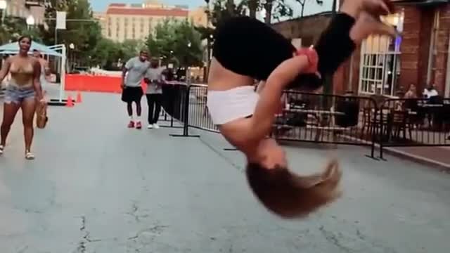 Girl's best Parkour back-flip ever