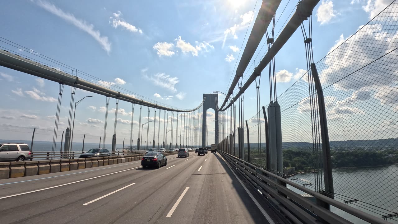 4K Driving from New York City NYC Brooklyn to Staten Island Over the Verrazano Bridge Daytime ASMR