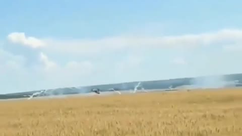 Ukrainian Mi-24 sets fire to a wheat field.