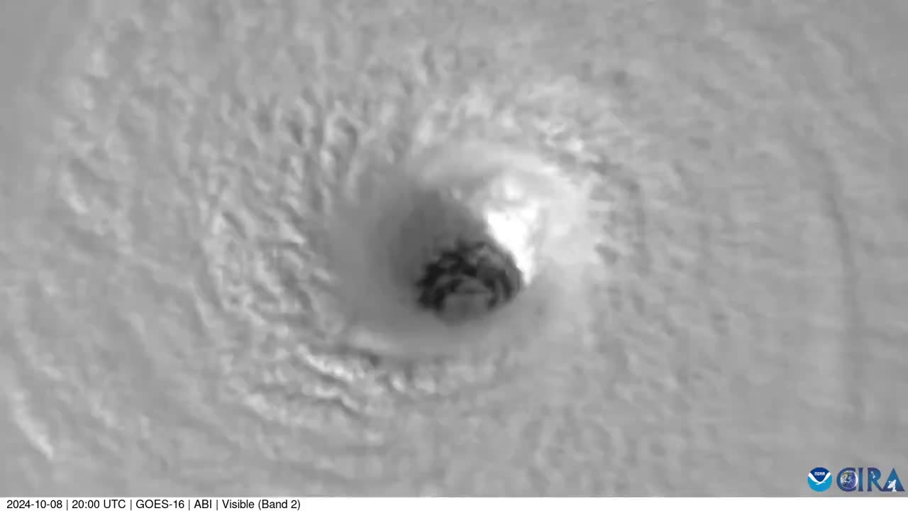 A close-up video of Hurricane Milton's eye