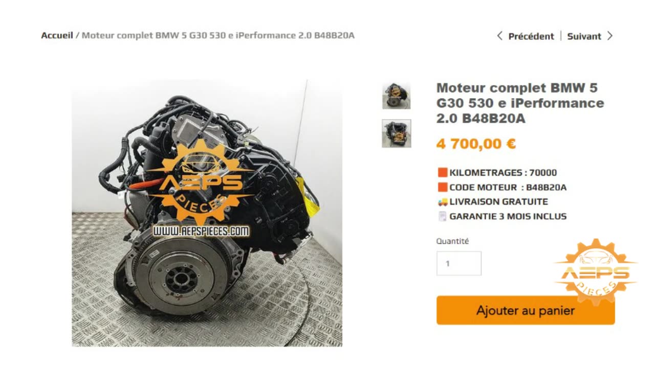 AEPSPIECES.COM - Moteur complet BMW 5 G30 530 e iPerformance 2.0 B48B20A