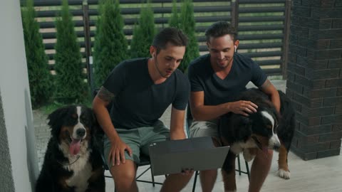 Man Petting a Dog While on Video Call