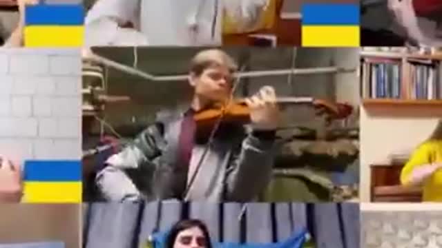 Violinists play alongside Ukrainian in a bomb shelter