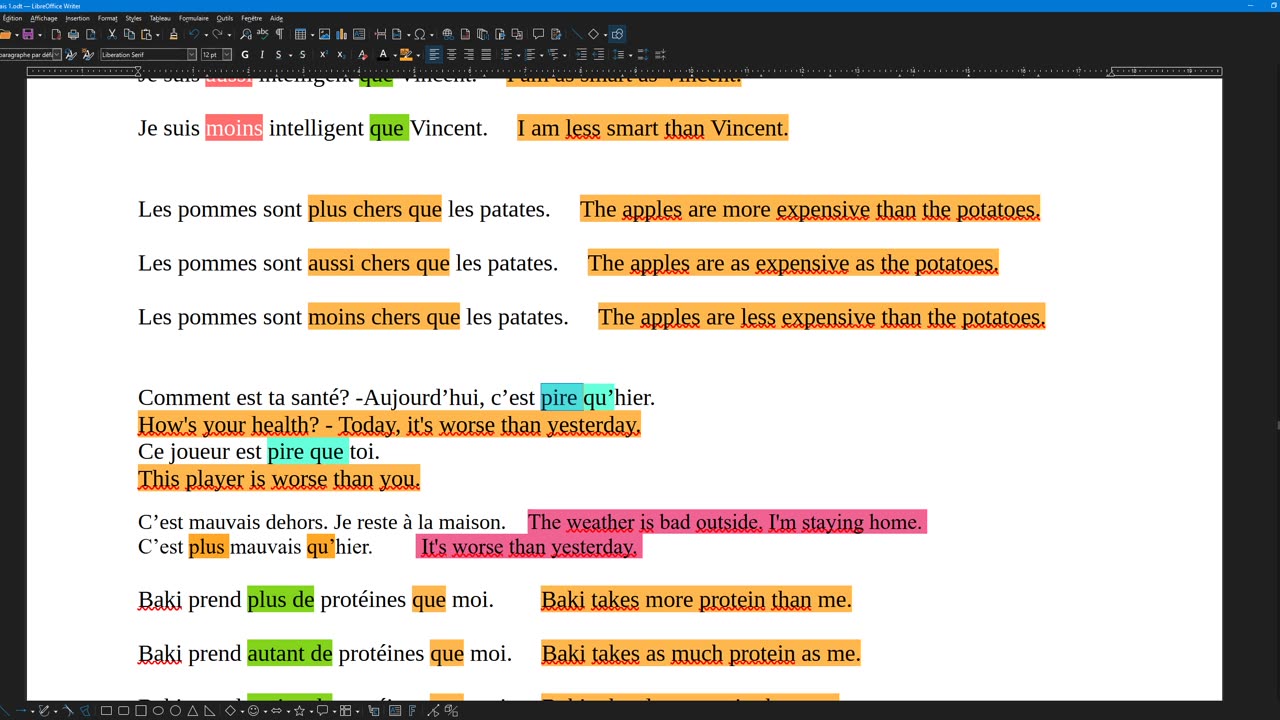 French 25 (new) comparatives and superlatives