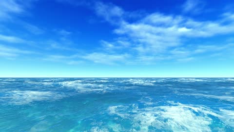 Flying Over Bright blue Ocean