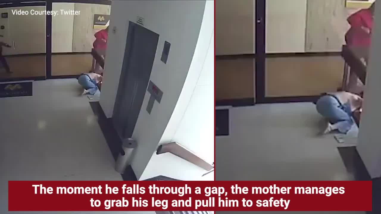 Mom saves toddler from falling off building stairwell