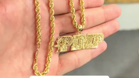 Real Gold Semi-Hollow Rope Chain & Diamond Cut Pendants Sets