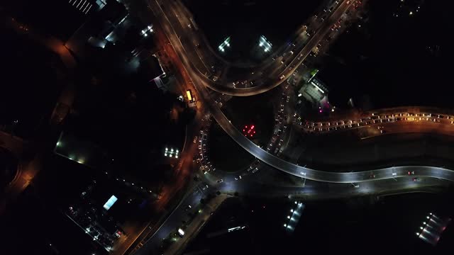 Aerial view of city traffic at night