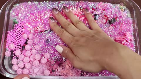 Mixing"Pink CocaCola" Eyeshadow and Makeup,parts,glitter Into Slime!Satisfying Slime Video!★ASMR★