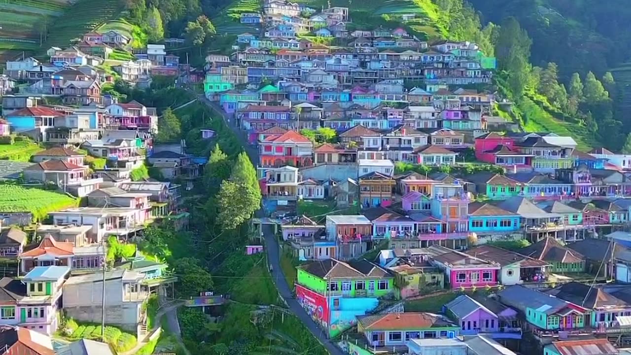 Beautiful view mountain and village in central java Indonesian