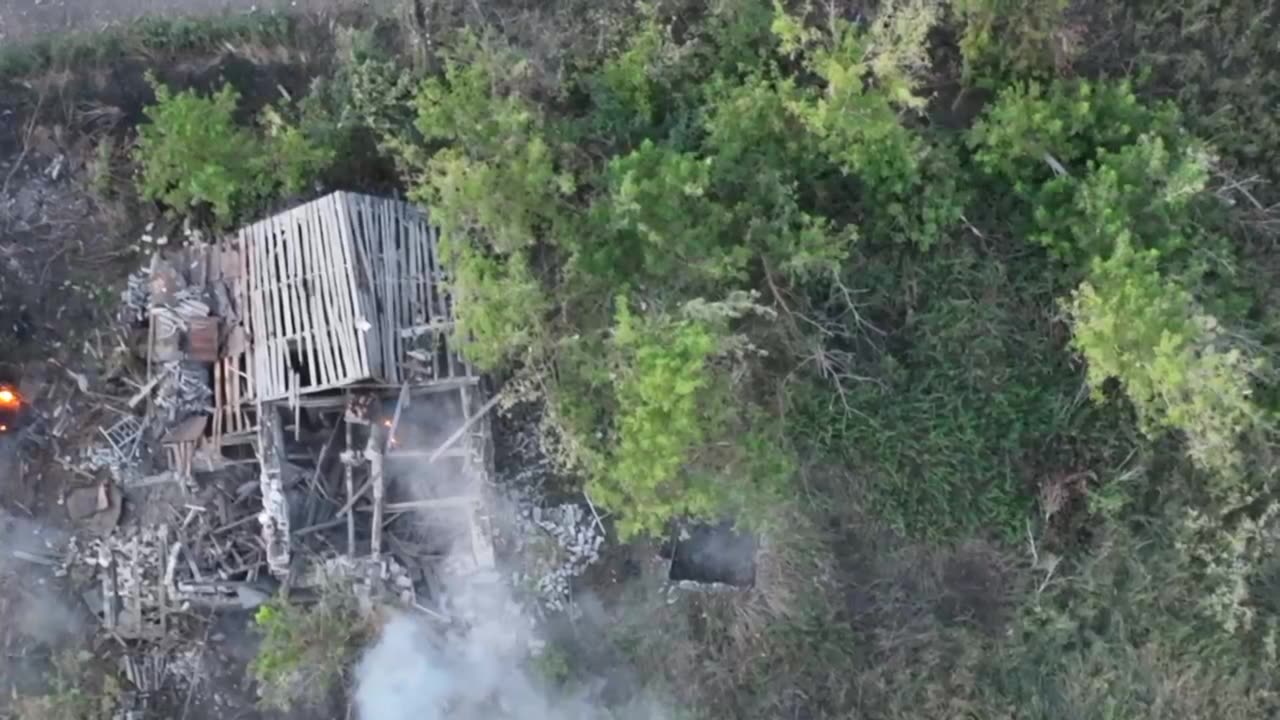 Russian Soldier Coming Out of the Woodwork Runs into Drone