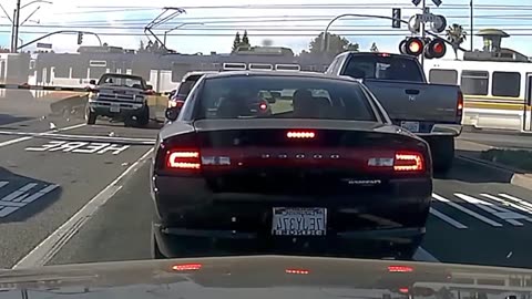 Red Light Train Crossing Runner get ploughed by Train