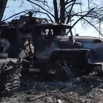 Russian military convoy after attack by Ukrainian Forces