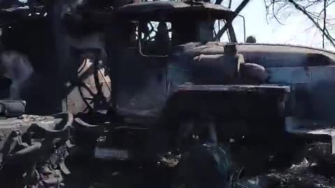 Russian military convoy after attack by Ukrainian Forces