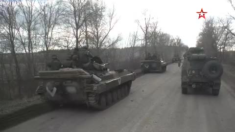 Ruská tanková kolona postupující na Kyjev