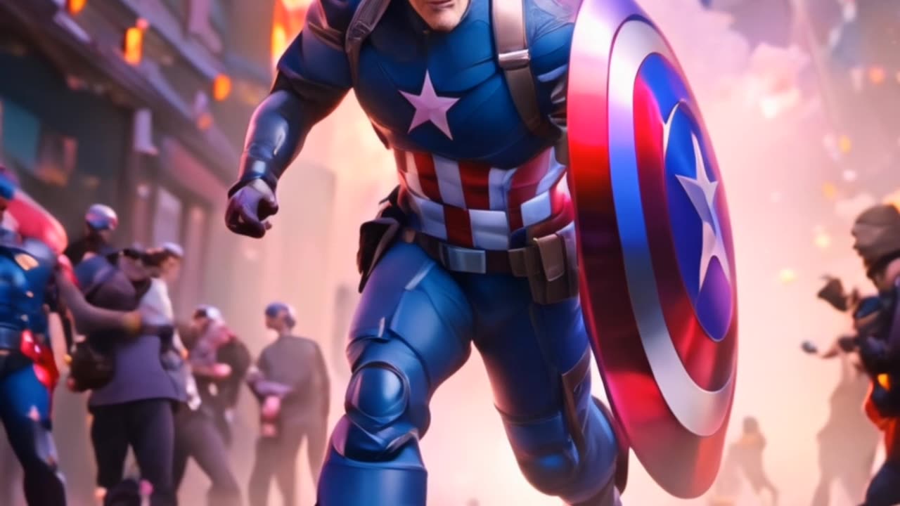 AI Generated Video of Captain America saving the people in the colourful street