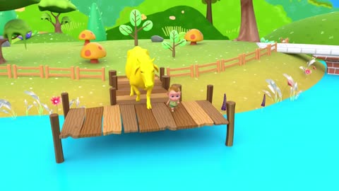 Cartoon kids play with Colorful Cows